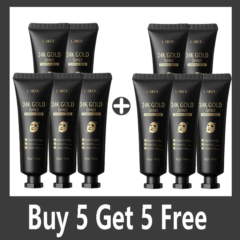 LAIKOU 24K Gold Snail Collagen Peel Off Tearing Face Mask Deep Cleansing Remove Blackhead Face Care 50g