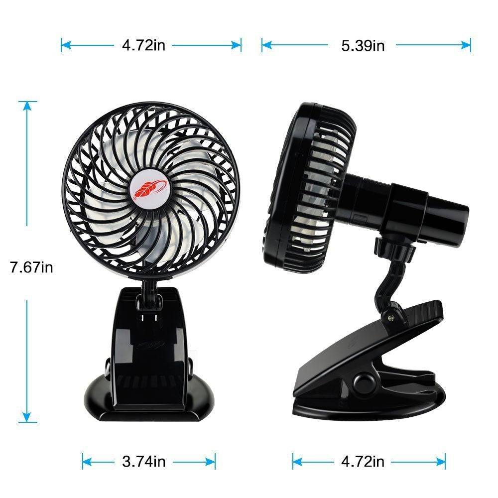 Mini Rechargeable Clip Fan  Silent USB Fan with 3 Speeds for Desk & Baby Stroller