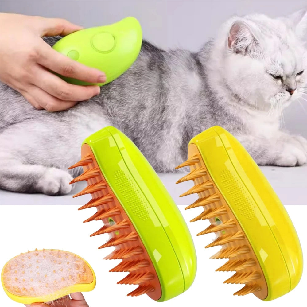 3-in-1 Electric Pet Steam Brush Cat & Dog Grooming Comb with Spray, Massage & Hair Removal Function