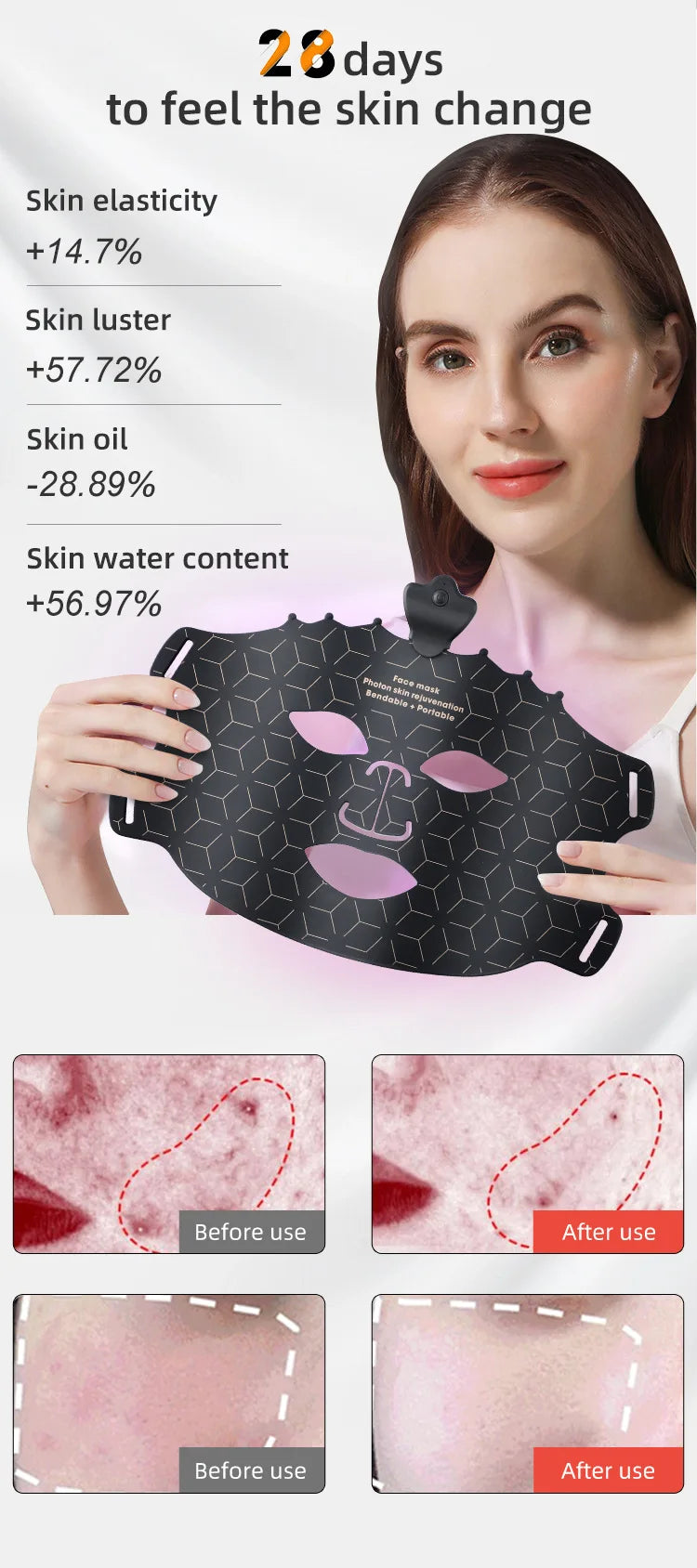 7 Colors Silicone Led Facial Mask Light Therapy Mask Full Face 240 Lamp Beads Wirelessly Red Light Therapy Photon Mask