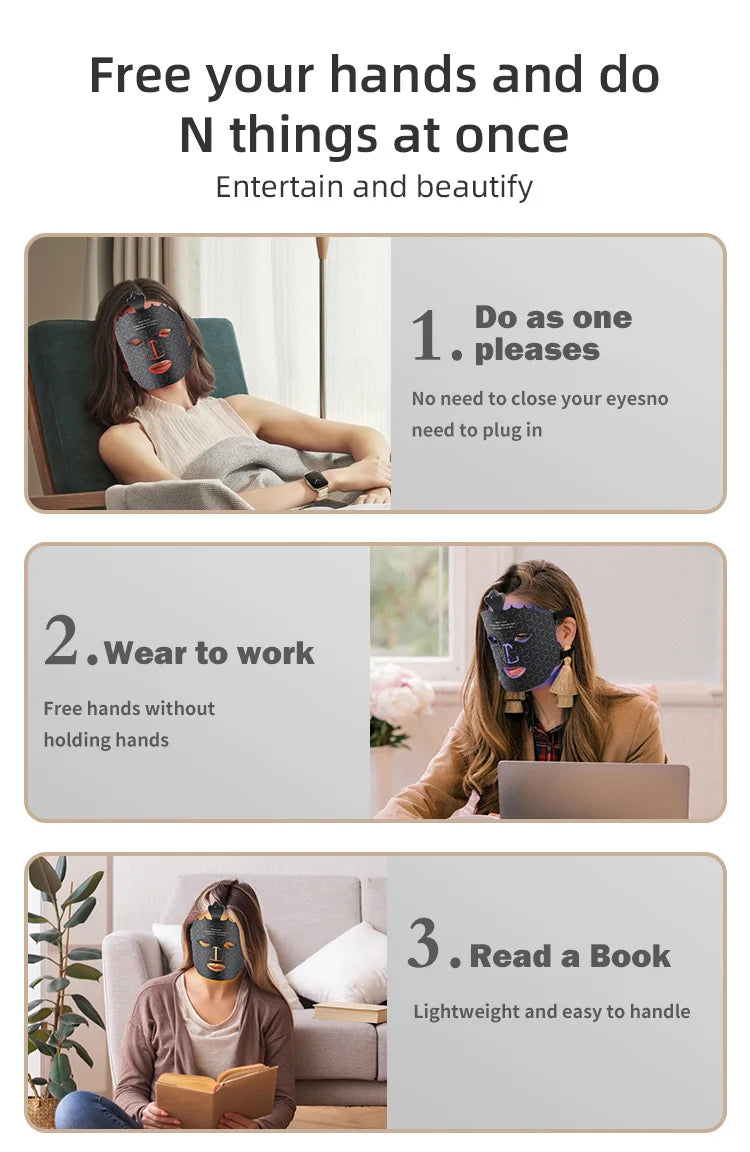 7 Colors Silicone Led Facial Mask Light Therapy Mask Full Face 240 Lamp Beads Wirelessly Red Light Therapy Photon Mask