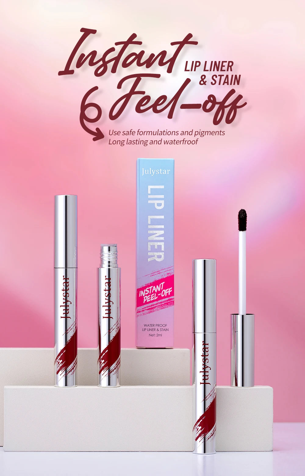 5 Color Liquid Peel-off Lip Liner Stain Waterproof Pink Brown Lip Contouring Tattoo Pigment Transfer Resistant Lip Gloss Tint
