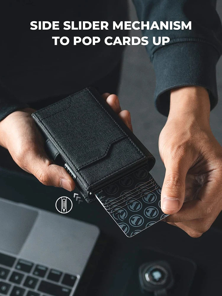 YATBEST Men's Card Package Aluminum Box RFID Anti-Theft Brush Large Capacity Pop-Up Card Clip Cloth Pattern Portable Wallet