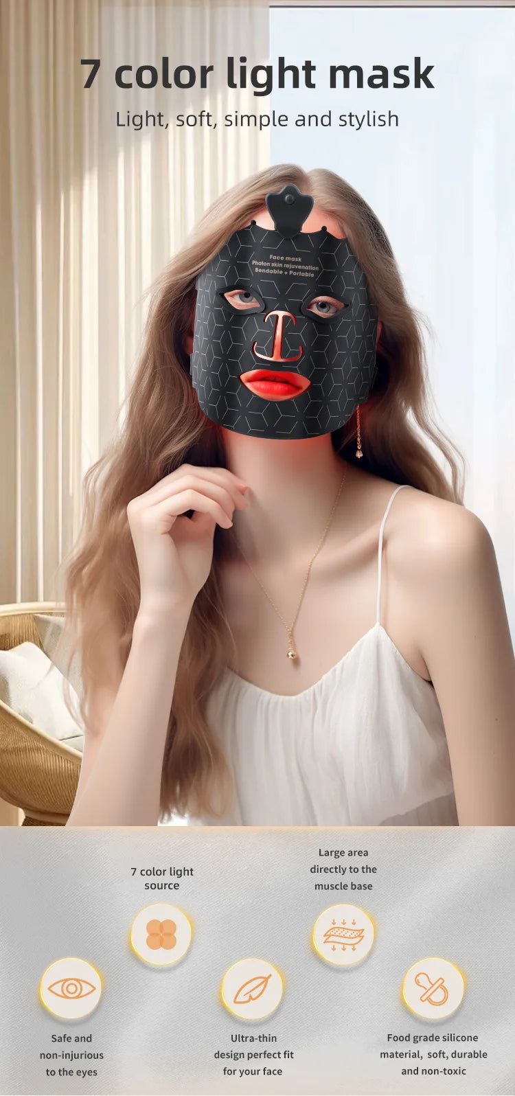 7 Colors Silicone Led Facial Mask Light Therapy Mask Full Face 240 Lamp Beads Wirelessly Red Light Therapy Photon Mask