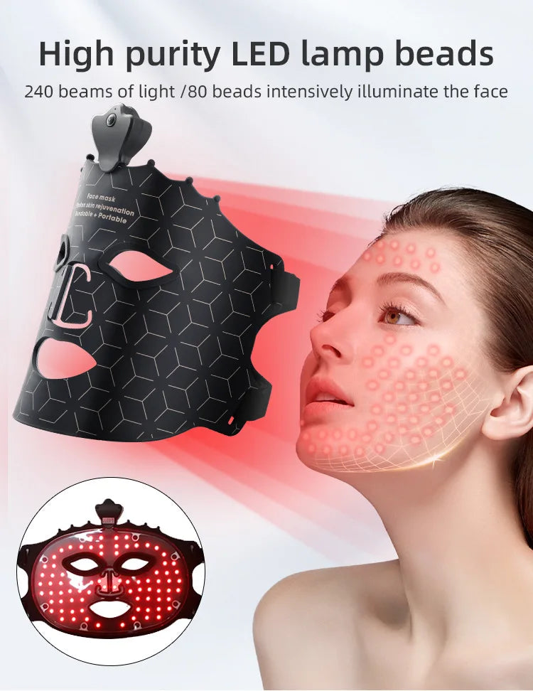 7 Colors Silicone Led Facial Mask Light Therapy Mask Full Face 240 Lamp Beads Wirelessly Red Light Therapy Photon Mask