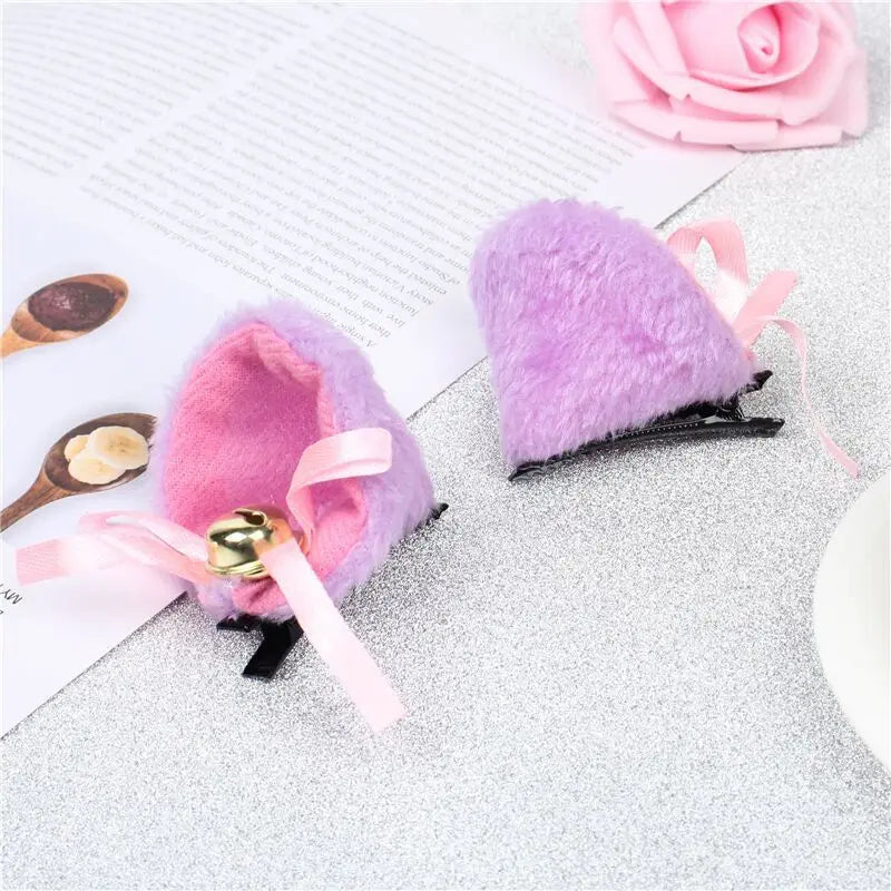 Cosplay Bells Cat Ear Hair Clips Fur Headwear Anime Hairpins Headdress Lolita Hairclip Headsband Party Costume Hair Accessories