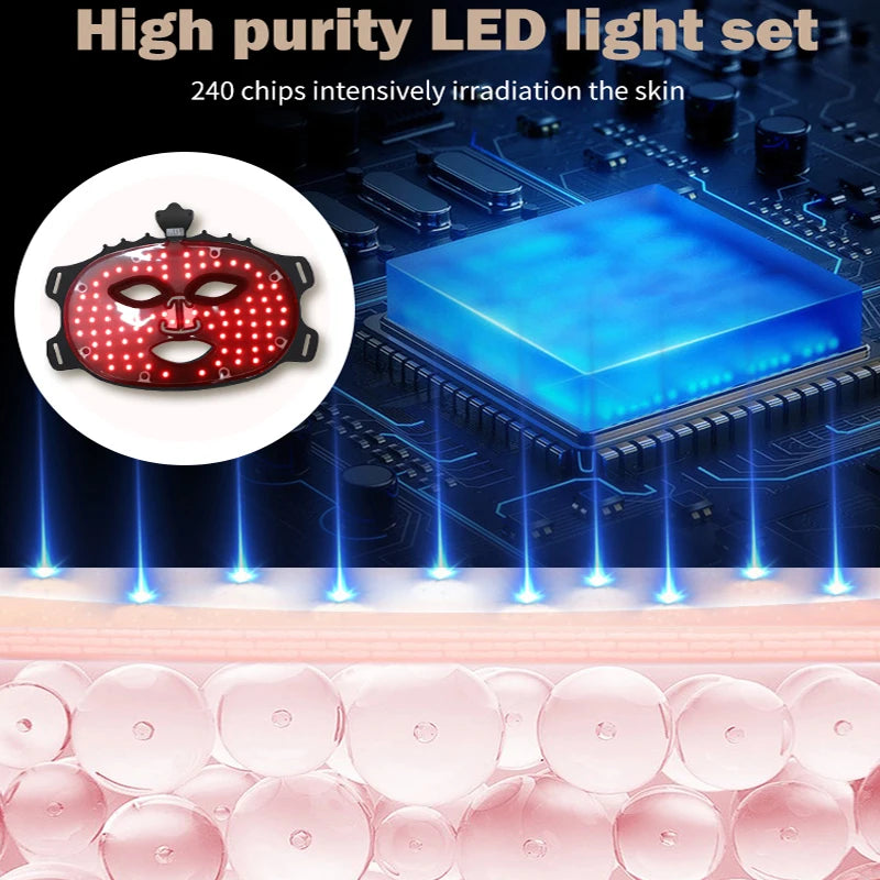 7 Colors Silicone Led Facial Mask Light Therapy Mask Full Face 240 Lamp Beads Wirelessly Red Light Therapy Photon Mask