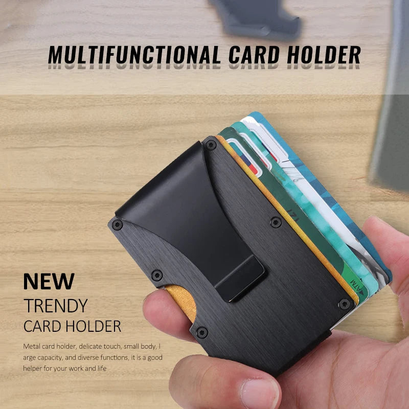 RFID Clip Metal Wallet Blocking Aluminum Minimalist Credit Card Holder Money Wallets 2024 All Color Slim Business Bank Id Case