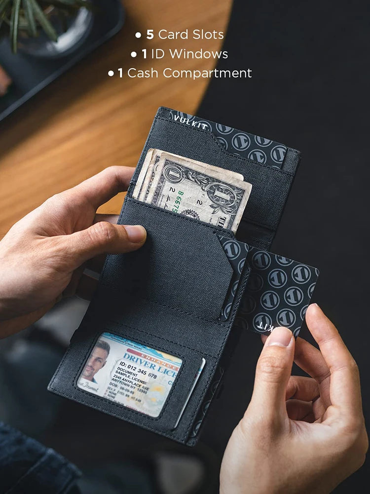 YATBEST Men's Card Package Aluminum Box RFID Anti-Theft Brush Large Capacity Pop-Up Card Clip Cloth Pattern Portable Wallet