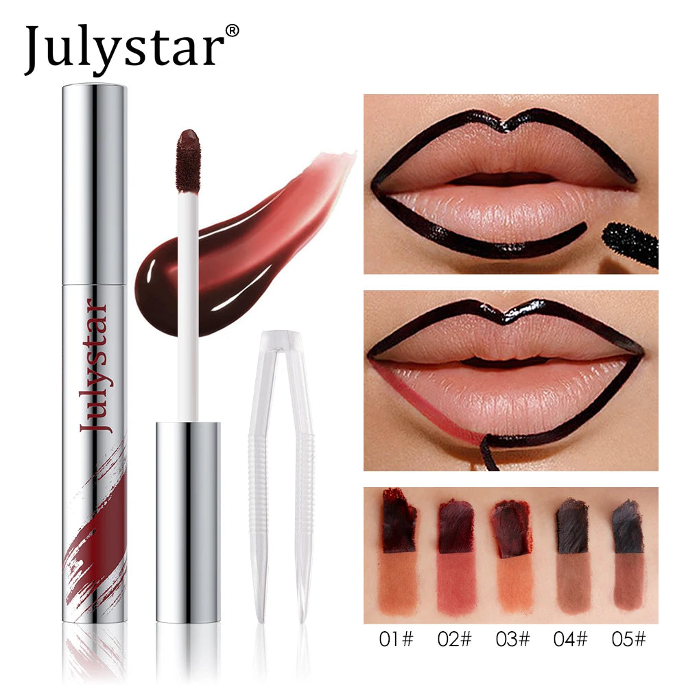 5 Color Liquid Peel-off Lip Liner Stain Waterproof Pink Brown Lip Contouring Tattoo Pigment Transfer Resistant Lip Gloss Tint