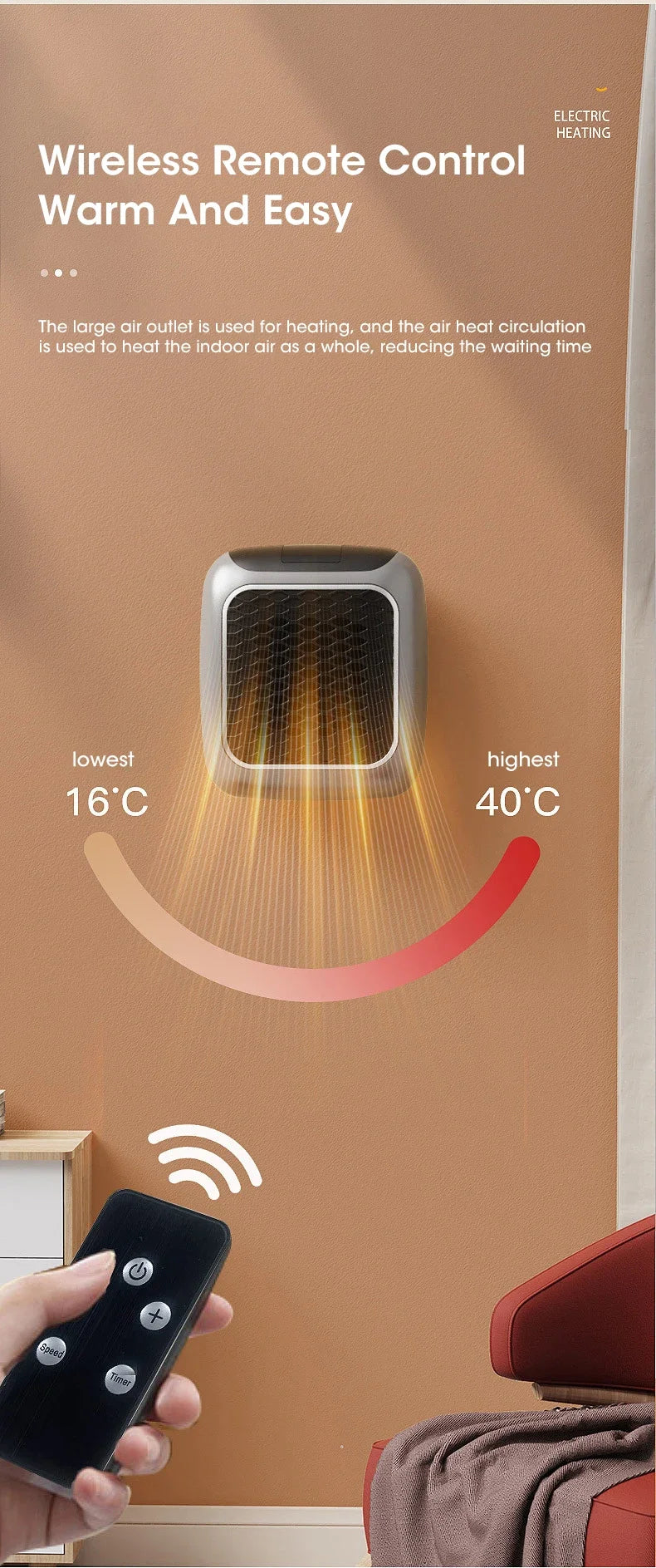 Electric Heater Home Appliance Heating Furnace Portable Heater Plug-in Room Heater Mini Radiator Remote Heating 500W