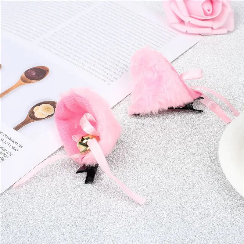 Cosplay Bells Cat Ear Hair Clips Fur Headwear Anime Hairpins Headdress Lolita Hairclip Headsband Party Costume Hair Accessories
