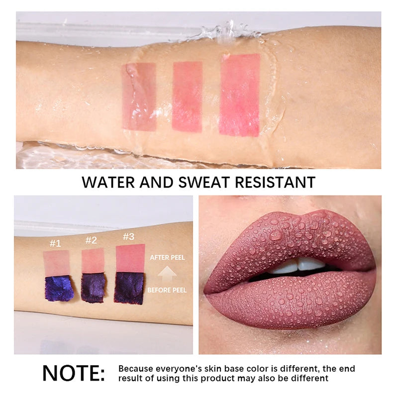 Lip Stain Tear-Off Natural Matte Waterproof Tattoo Dyed Transfer Resistant Lip Tint Gloss Peel Off Purple Liquid LipstickMakeup