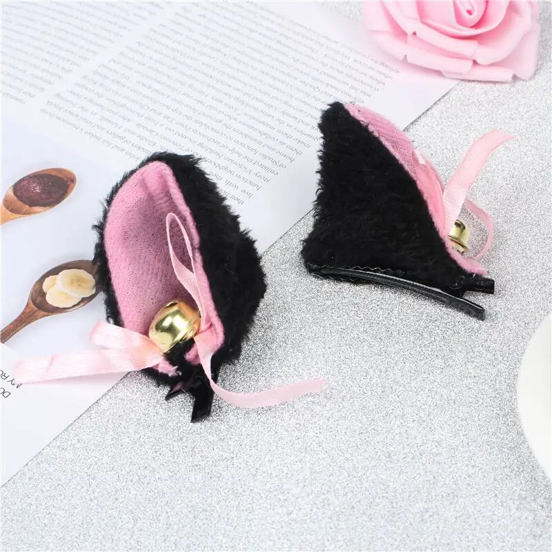 Cosplay Bells Cat Ear Hair Clips Fur Headwear Anime Hairpins Headdress Lolita Hairclip Headsband Party Costume Hair Accessories