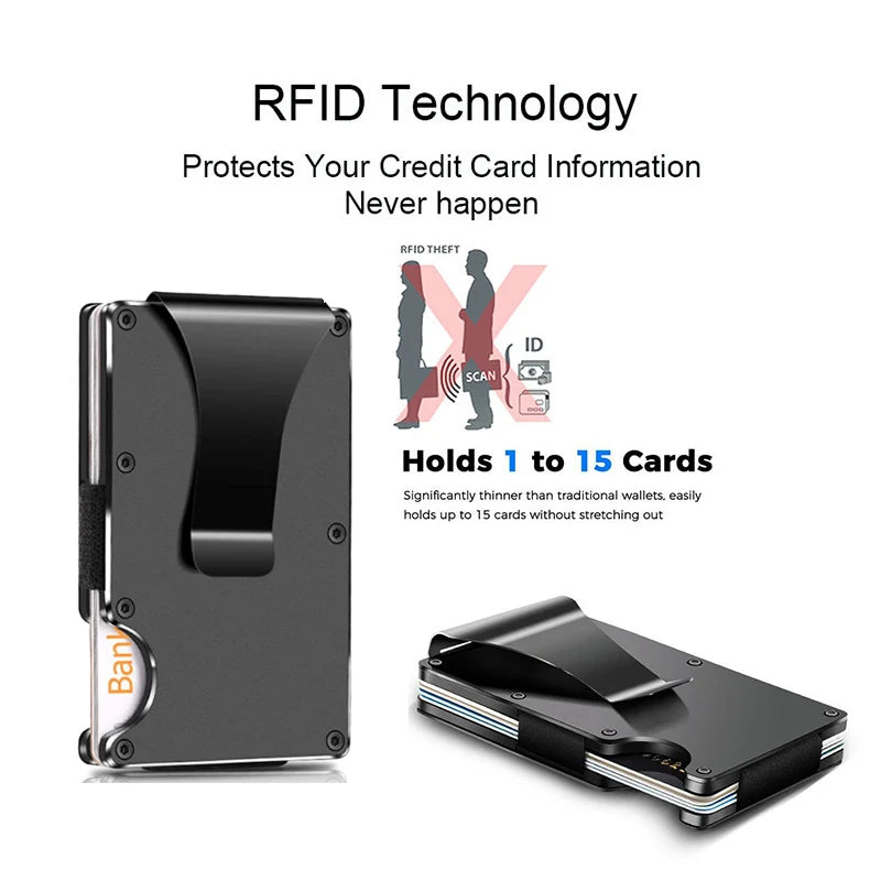 RFID Clip Metal Wallet Blocking Aluminum Minimalist Credit Card Holder Money Wallets 2024 All Color Slim Business Bank Id Case