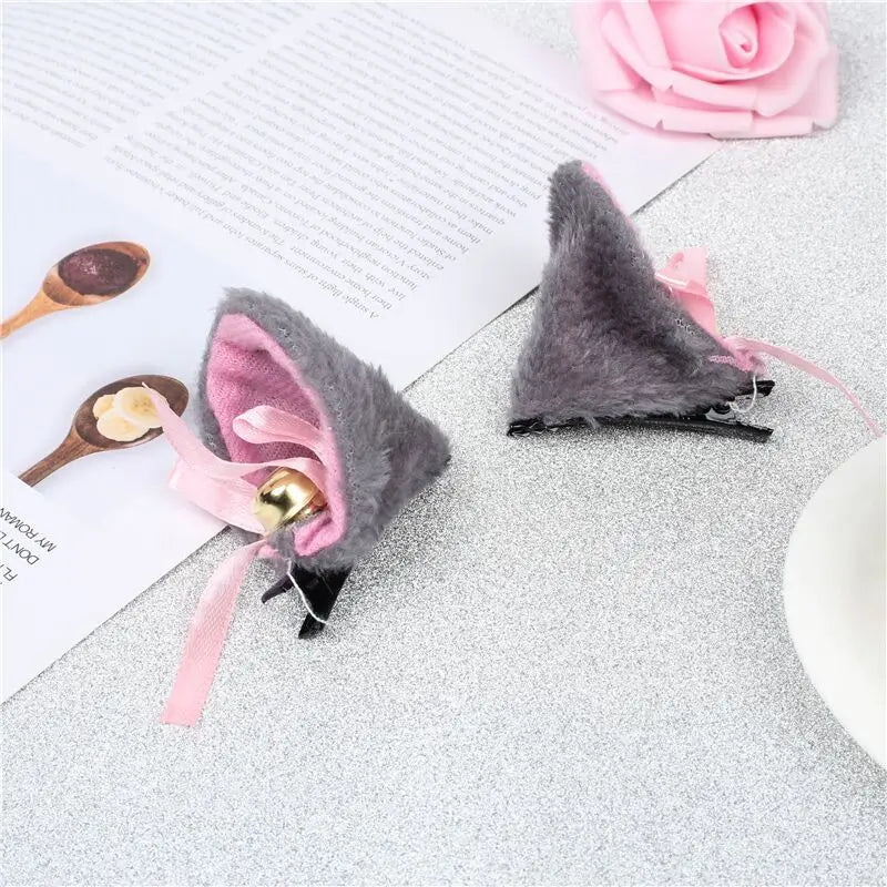 Cosplay Bells Cat Ear Hair Clips Fur Headwear Anime Hairpins Headdress Lolita Hairclip Headsband Party Costume Hair Accessories