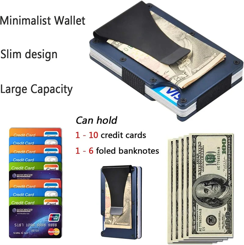 RFID Clip Metal Wallet Blocking Aluminum Minimalist Credit Card Holder Money Wallets 2024 All Color Slim Business Bank Id Case
