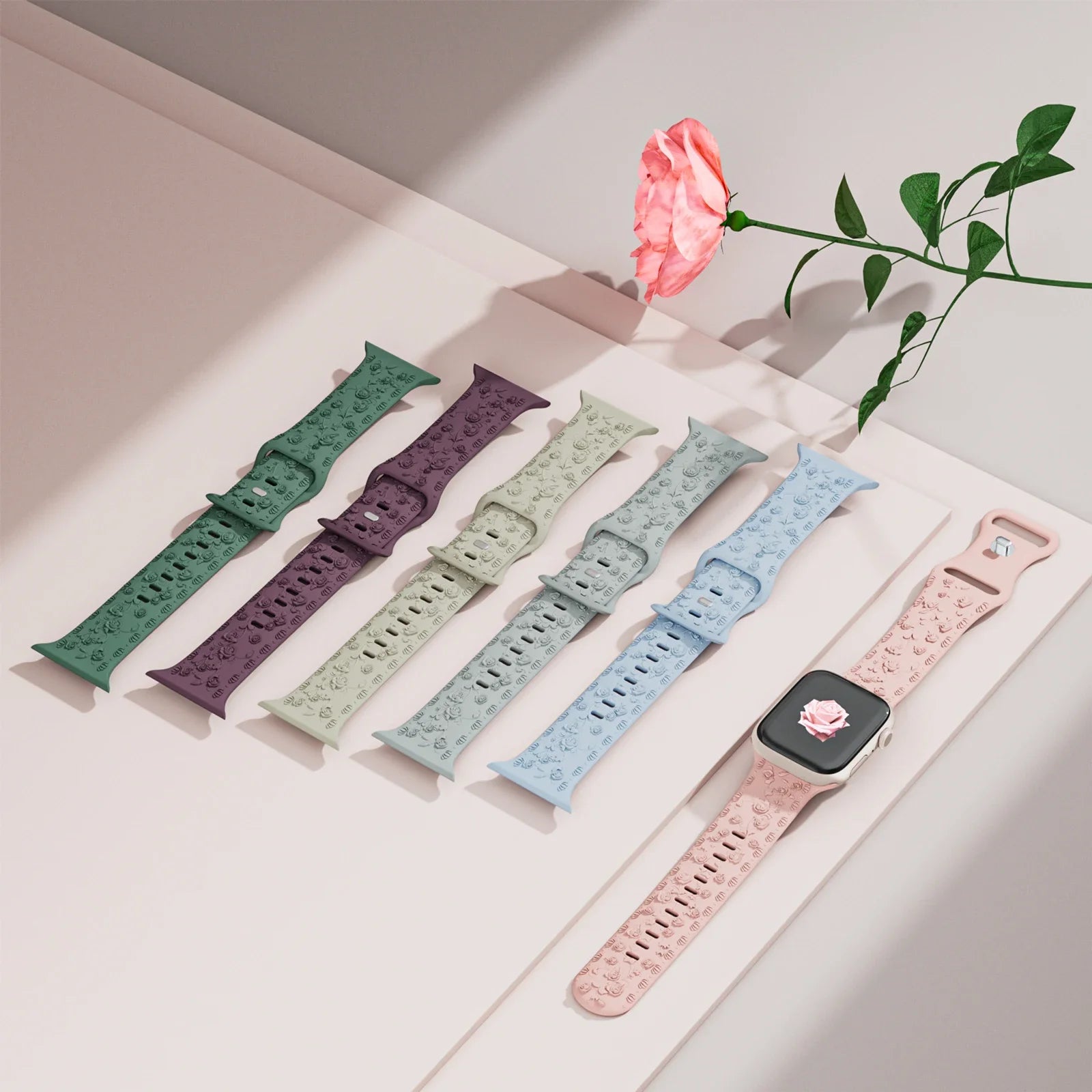 Engraved Band for Apple Watch Strap 46 44mm 40 49mm 45mm 41mm 42mm Floral Silicone Correas Iwatch Ultra 2 Series 10 9 8 7 6 SE 5