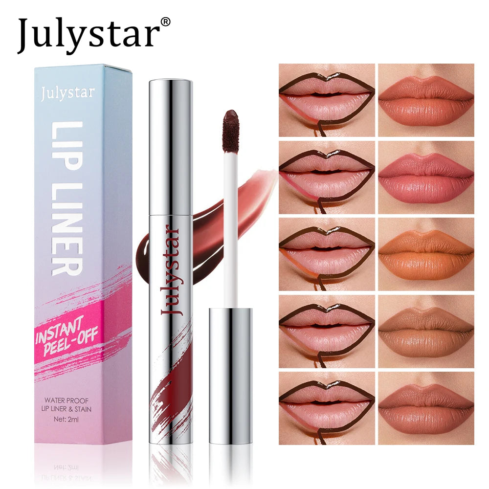 5 Color Liquid Peel-off Lip Liner Stain Waterproof Pink Brown Lip Contouring Tattoo Pigment Transfer Resistant Lip Gloss Tint