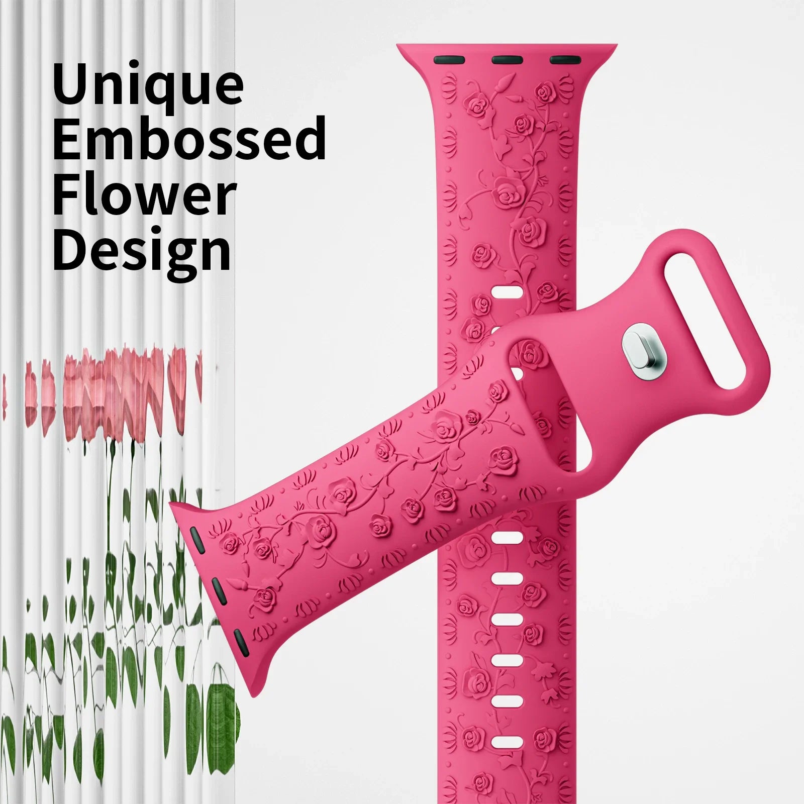 Engraved Band for Apple Watch Strap 46 44mm 40 49mm 45mm 41mm 42mm Floral Silicone Correas Iwatch Ultra 2 Series 10 9 8 7 6 SE 5