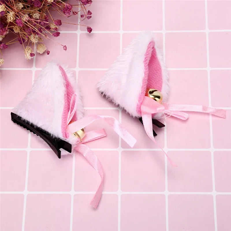 Cosplay Bells Cat Ear Hair Clips Fur Headwear Anime Hairpins Headdress Lolita Hairclip Headsband Party Costume Hair Accessories