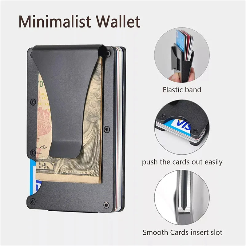 RFID Clip Metal Wallet Blocking Aluminum Minimalist Credit Card Holder Money Wallets 2024 All Color Slim Business Bank Id Case