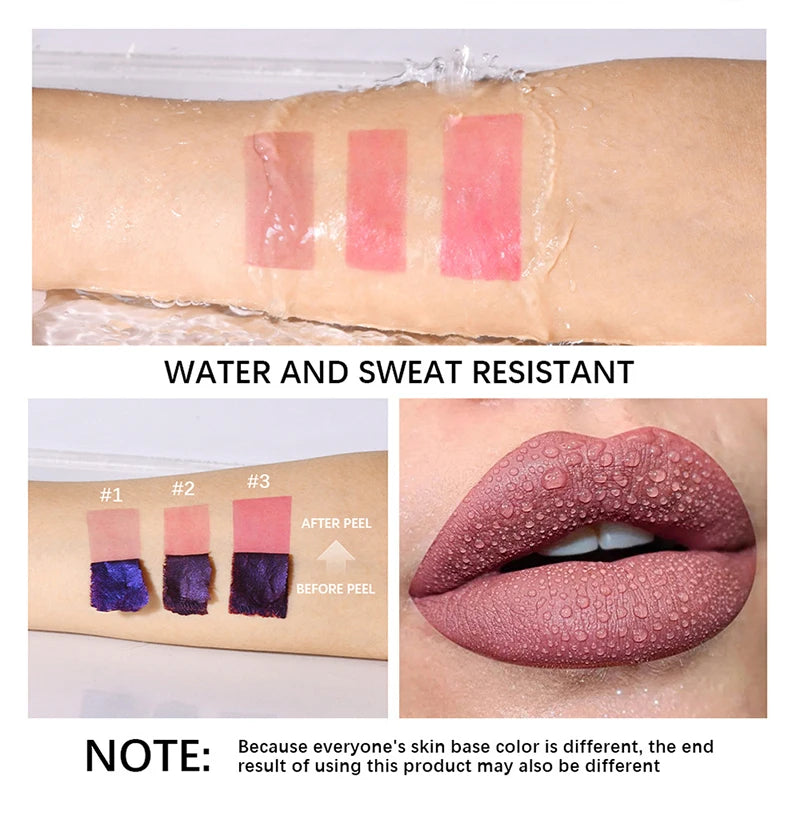 Lip Stain Tear-Off Natural Matte Waterproof Tattoo Dyed Transfer Resistant Lip Tint Gloss Peel Off Purple Liquid LipstickMakeup