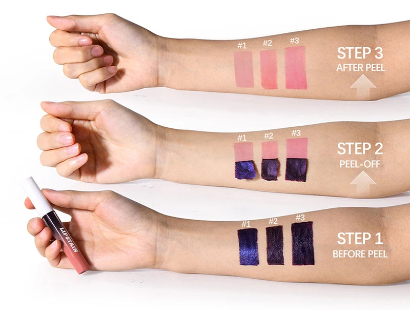 Lip Stain Tear-Off Natural Matte Waterproof Tattoo Dyed Transfer Resistant Lip Tint Gloss Peel Off Purple Liquid LipstickMakeup