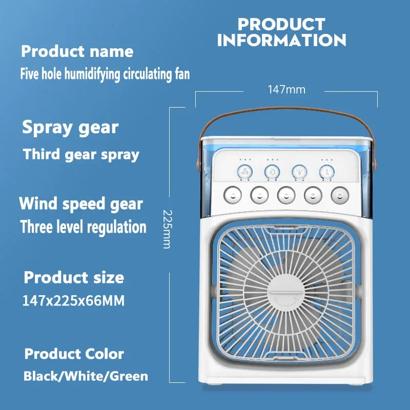 2025 New Three In One Household Air Conditioner Small Air Cooler Portable Smallfan Household Night Humidifier LED Nightlight Fan