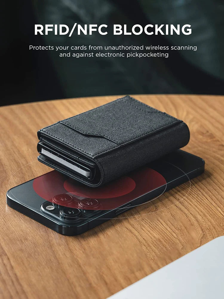 YATBEST Men's Card Package Aluminum Box RFID Anti-Theft Brush Large Capacity Pop-Up Card Clip Cloth Pattern Portable Wallet