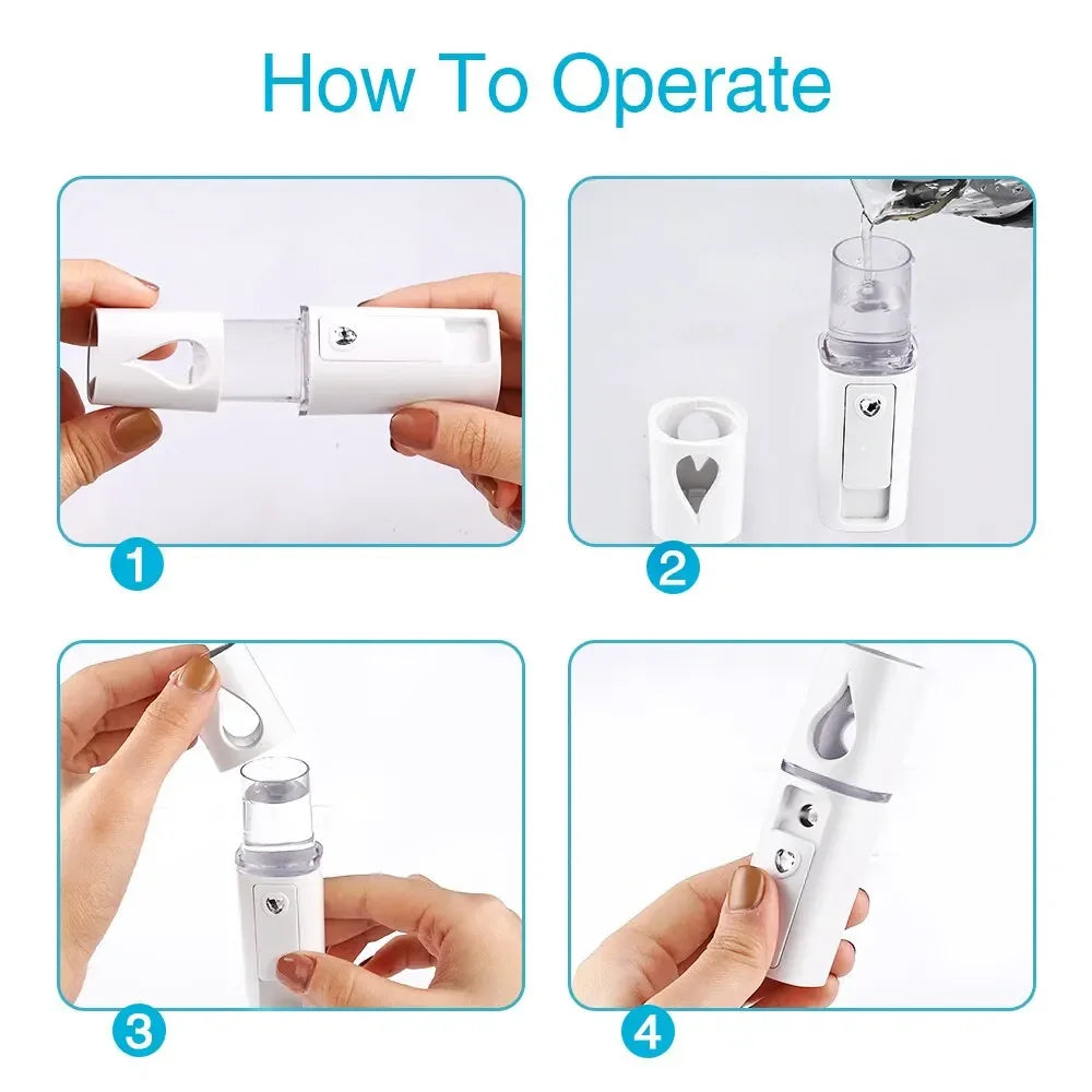 NANO FACIAL MISTER PORTABLE MINI FACE MIST HANDY SPRAYER COOL FACIAL STEAMER Humidifier for Room Outdoor Indoor