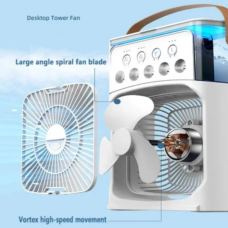 2025 New Three In One Household Air Conditioner Small Air Cooler Portable Smallfan Household Night Humidifier LED Nightlight Fan