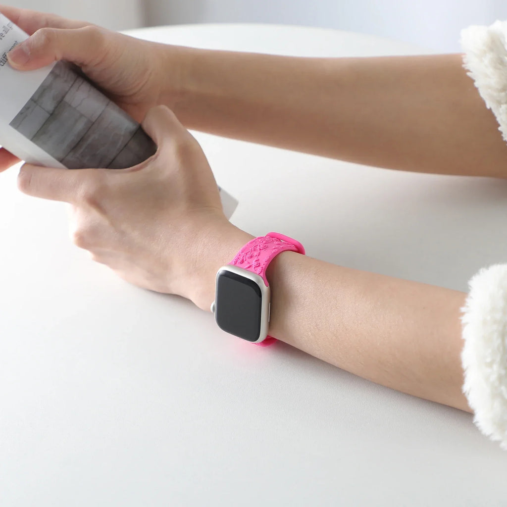 Engraved Band for Apple Watch Strap 46 44mm 40 49mm 45mm 41mm 42mm Floral Silicone Correas Iwatch Ultra 2 Series 10 9 8 7 6 SE 5