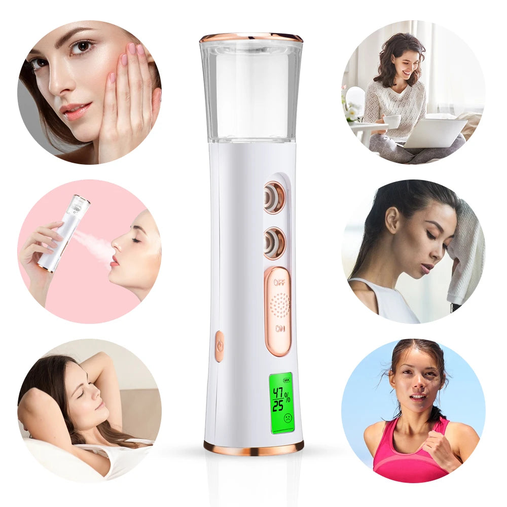 Mist Sprayer Handheld Nano Beauty Instrument Mini Hydrating Humidifier Skin Care LED Display Portable Facial Steamer Nebulizer