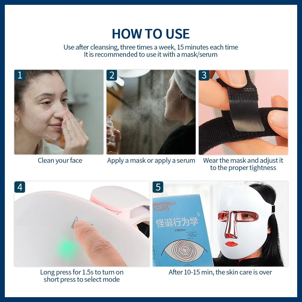Wireless 7 Colors Face LED Mask Photon Facal Beauty Mask Skin Rejuvenation Anti Acne Repair Skin Tightening Anti Aging Skin Care