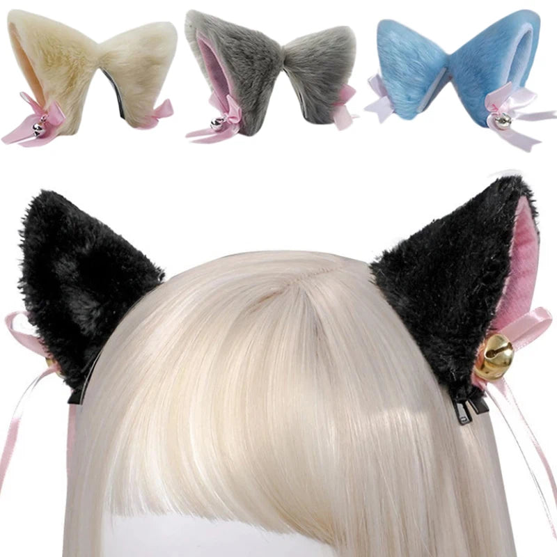 Cosplay Bells Cat Ear Hair Clips Fur Headwear Anime Hairpins Headdress Lolita Hairclip Headsband Party Costume Hair Accessories