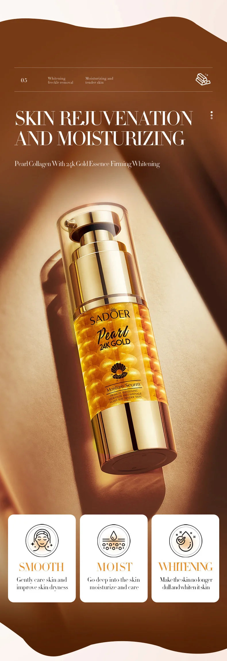 24K Golden Pearl Collagen Whitening and Moisturizing Face Essence Face Cream Gold Lotion and 24K Eye Cream  freckle removal