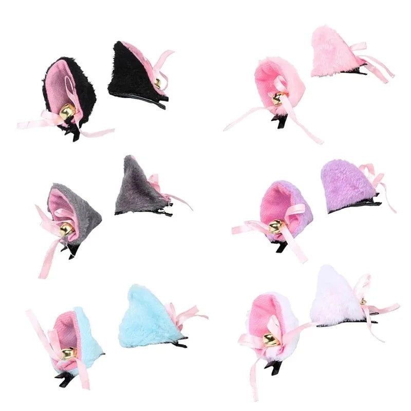 Cosplay Bells Cat Ear Hair Clips Fur Headwear Anime Hairpins Headdress Lolita Hairclip Headsband Party Costume Hair Accessories