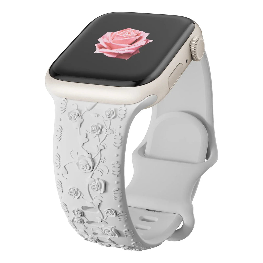 Engraved Band for Apple Watch Strap 46 44mm 40 49mm 45mm 41mm 42mm Floral Silicone Correas Iwatch Ultra 2 Series 10 9 8 7 6 SE 5