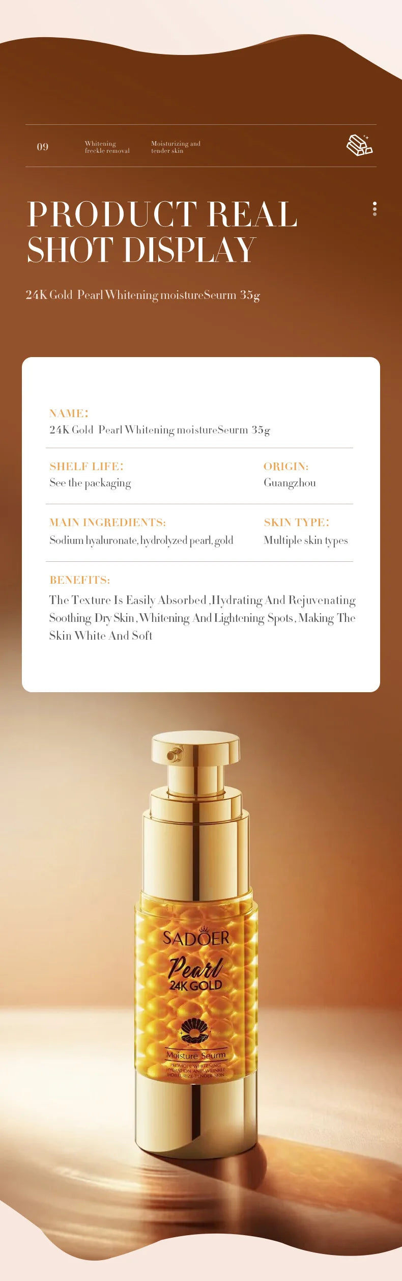 24K Golden Pearl Collagen Whitening and Moisturizing Face Essence Face Cream Gold Lotion and 24K Eye Cream  freckle removal