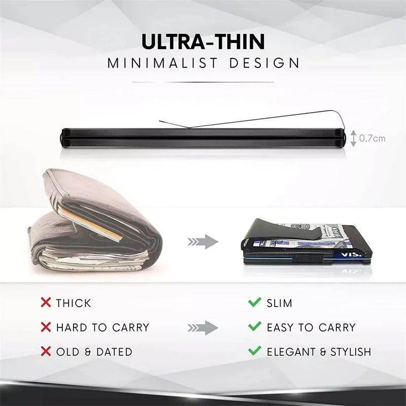 RFID Clip Metal Wallet Blocking Aluminum Minimalist Credit Card Holder Money Wallets 2024 All Color Slim Business Bank Id Case