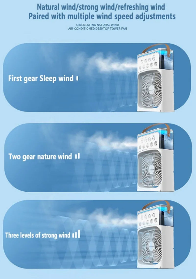2025 New Three In One Household Air Conditioner Small Air Cooler Portable Smallfan Household Night Humidifier LED Nightlight Fan
