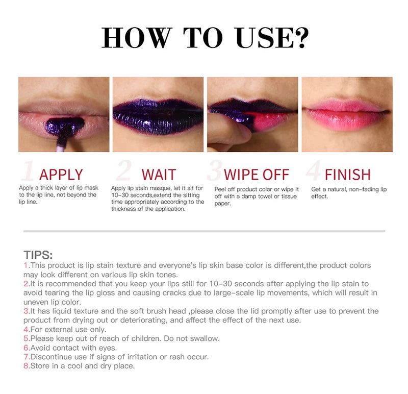 Lip Stain Tear-Off Natural Matte Waterproof Tattoo Dyed Transfer Resistant Lip Tint Gloss Peel Off Purple Liquid LipstickMakeup