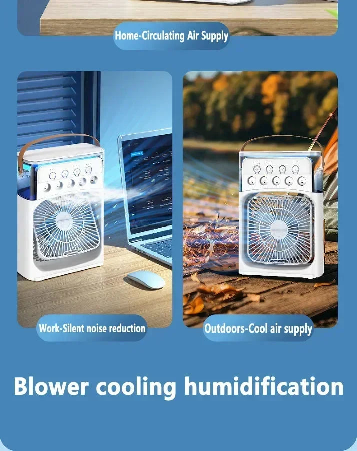 2025 New Three In One Household Air Conditioner Small Air Cooler Portable Smallfan Household Night Humidifier LED Nightlight Fan