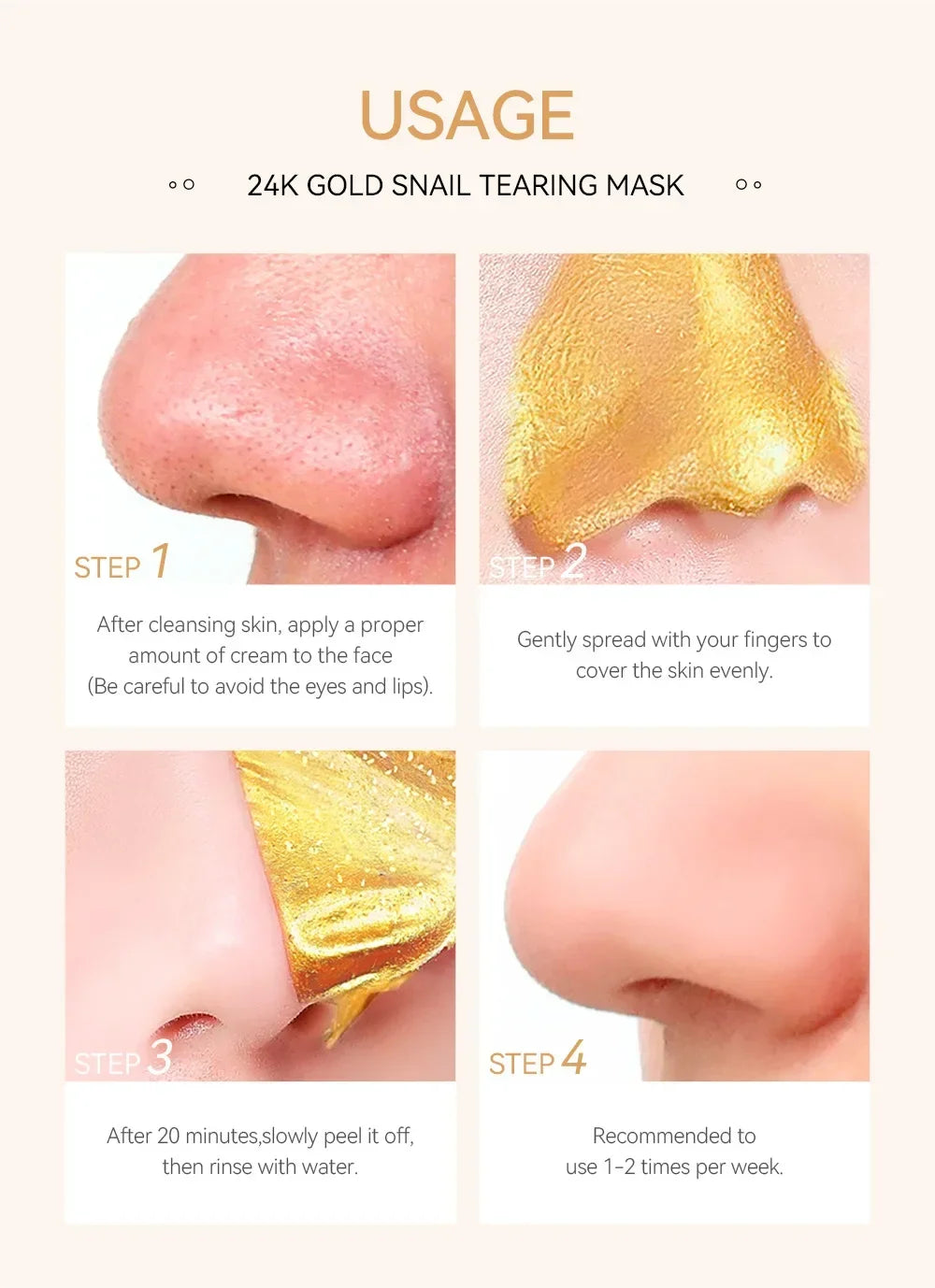 LAIKOU 24K Gold Snail Collagen Peel Off  Tearing Face Mask Deep Cleansing Remove Blackhead Face Care 50g
