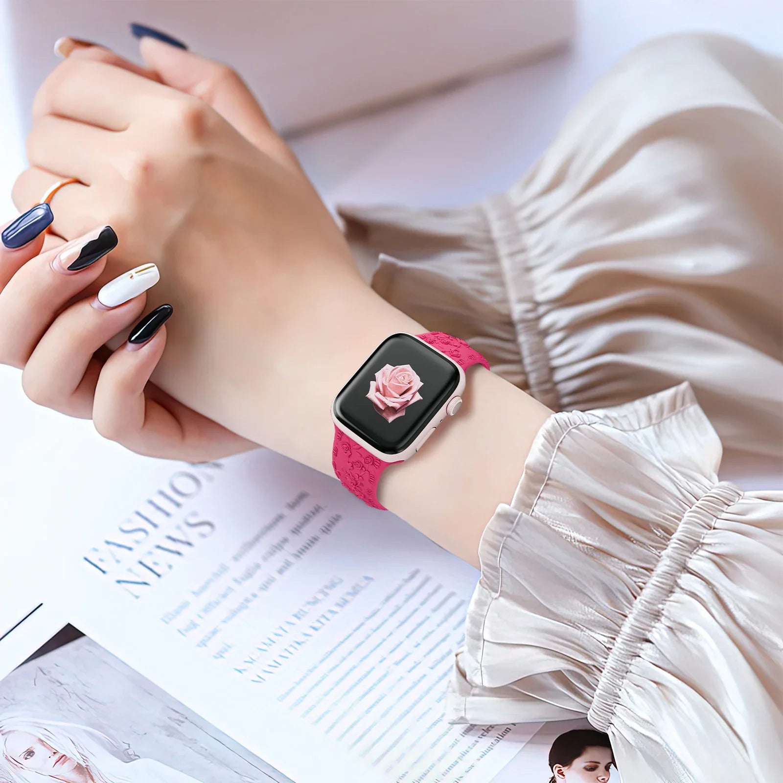 Engraved Band for Apple Watch Strap 46 44mm 40 49mm 45mm 41mm 42mm Floral Silicone Correas Iwatch Ultra 2 Series 10 9 8 7 6 SE 5