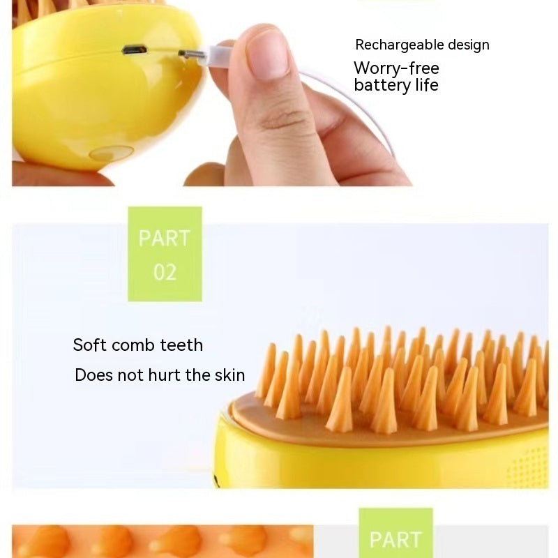 3-in-1 Electric Pet Steam Brush Cat & Dog Grooming Comb with Spray, Massage & Hair Removal Function